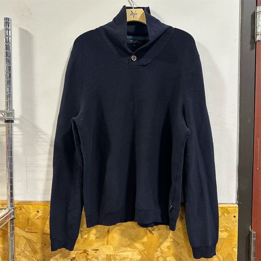 Ted Baker Men's Size 6 Blue Shawl Neck Button Sweater Long Sleeve Casual